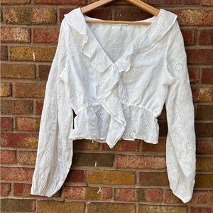 Frame Denim Cream Peplum Sailor Collar Blouse